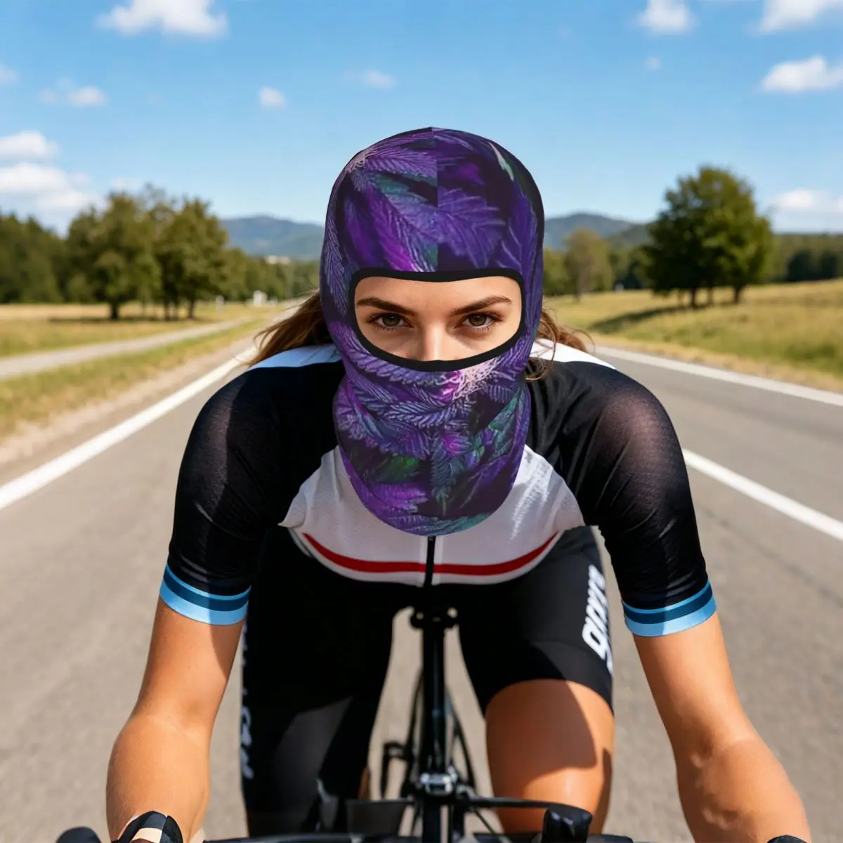 Psychedelic Purple Cannabis Marijuana Weed Pot Leaves Breathable Thin Balaclava Full Face Mask Sun Protection Neck Gaiter