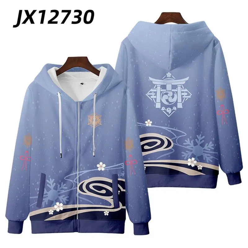 Genshin Tác Động Kamisato Ayaka Áo Hoodie Nam Nữ Bông Tai Kẹp Áo Dạo Phố Hip Hop Chui Đầu Có Mũ Áo Khoác Áo Khoác Ngoài