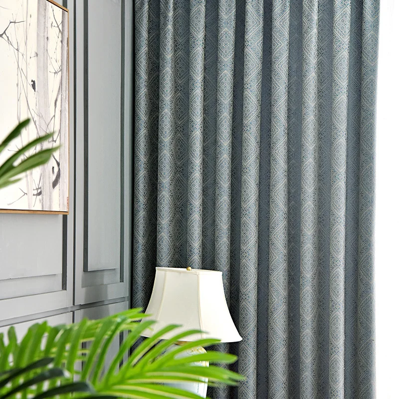 Blauwe Luxe Woonkamer Jacquard Cortinas Sierlijk Patroon Slaapkamer Cortina Verduisteringsgordijnen Balkon Dik Chenille Gordijn Шторы