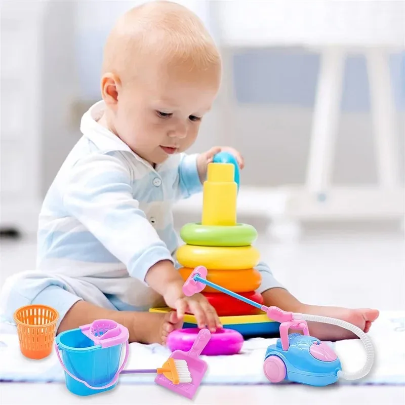 9-delige mini-reinigingsspeelgoedset - poppenhuisbezem, dweil- en emmeraccessoires voor kinderen, poppenmeubilair huishoudelijk spelen