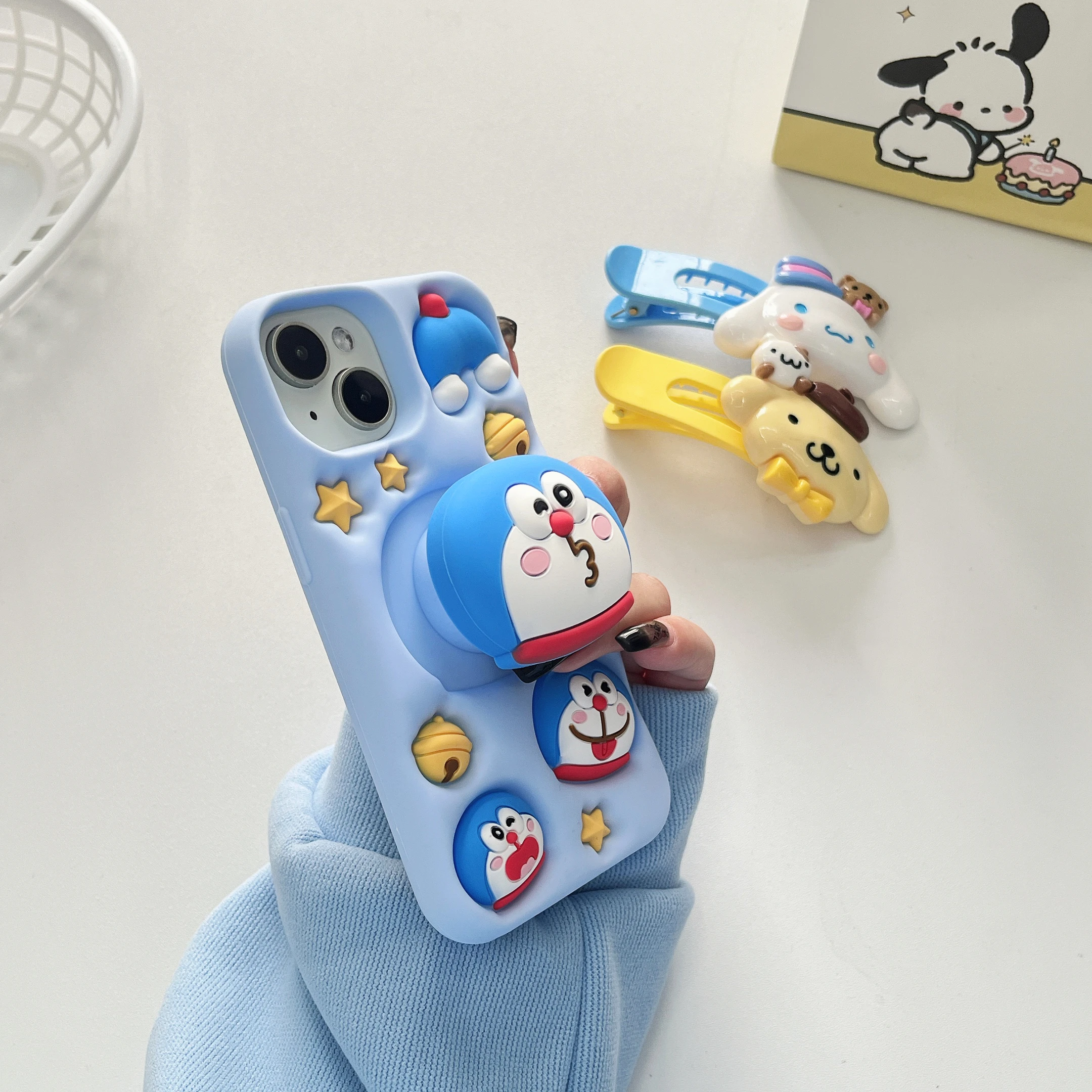 

Cute Cat 3D Soft Silicone Phone Case, Back Cover, Skin for iPhone 11, 12, 13, 14, 15 Pro Max, Telescopic Holder