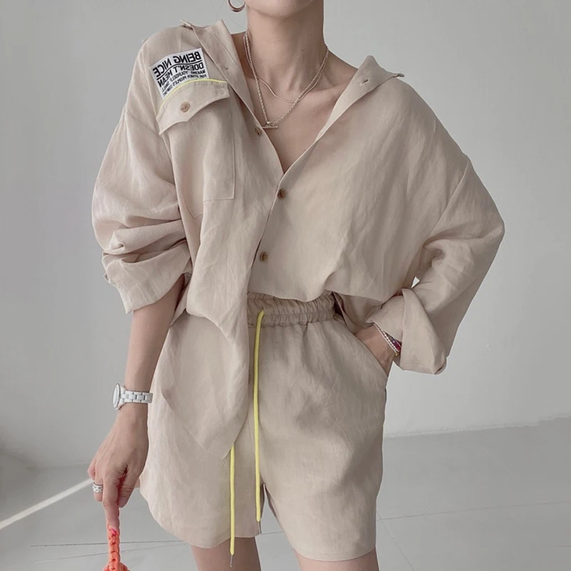 

Chic Versatile Patchwork Design Ba Slit irt High Waist Loose Casual Pants orts Set Women's Cotton Summer Faion Ensemble