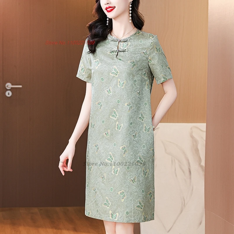 

2024 chinese improved cheongsam traditional dress qipao national satin jacquard qipao oriental banquet evening dress cheongsam