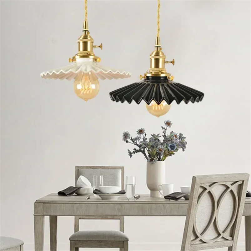 

2025 Nordic Glass Pendent Light Pleated Creatve Minimalist Lamp Homestay Restaurant Coffee Shop Bar Bedroom Bedside Lighting Nat