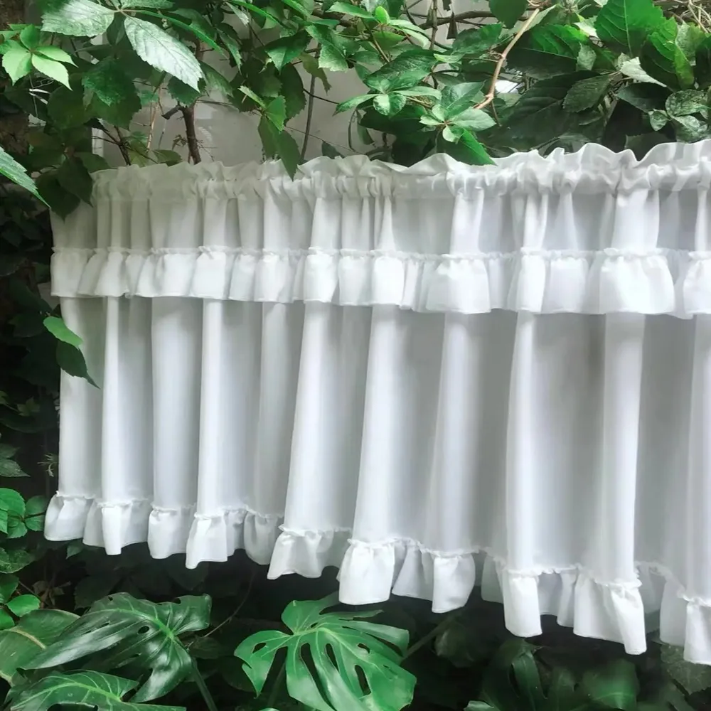 American Pastoral Style Ruffled Edge Kitchen Cabinet Short Curtain Through-shaft Design Light-blocking Kitchen Oven Curtain