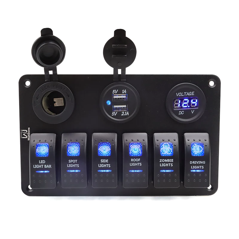 

6+3Gang Panel Combination Switch Power Socket 3.1A USB Voltmeter 5P On-Off Dual Blue Lights For Cars, Ships And SUVs