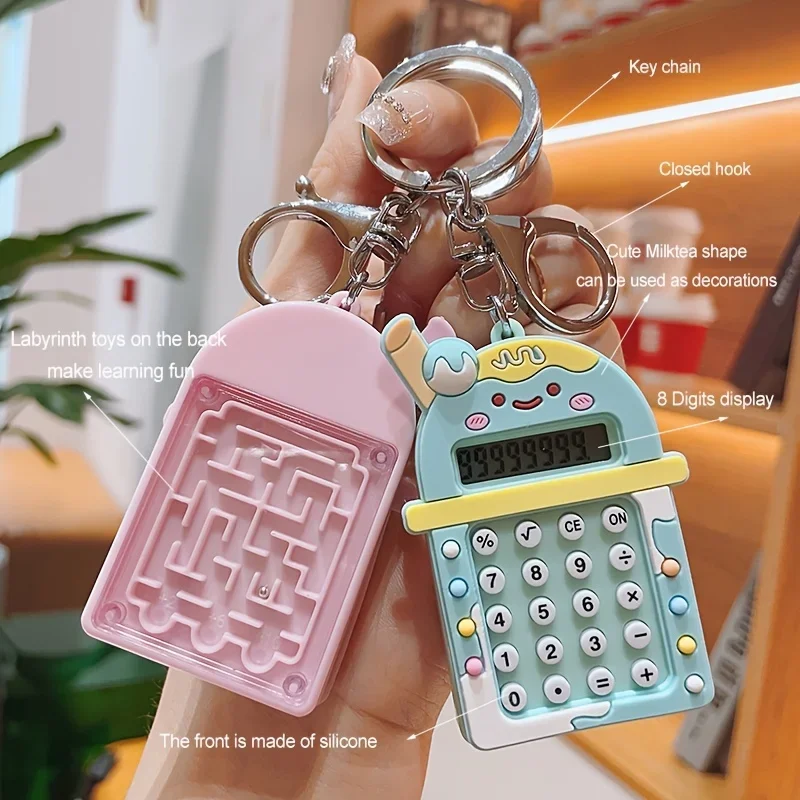 1pc Calculator Keychain Mini Portable Calculator With Creative Cute Keychain 8-Digit Display Pocket Calculator Keychain