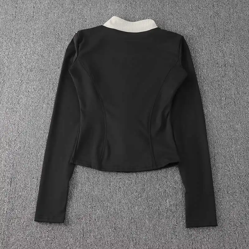 Sport color-blocking splicing long-sleeved stand-up collar slim-fitting yoga suit for women, quick-drying fitness running