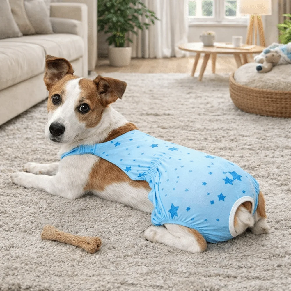 Culotte Physiologique Ajustable pour Animaux, Respirante, Imprimé Dessin Animé, Lavable, Confortable, pour Chiens, Protection des Plaies Abdominales