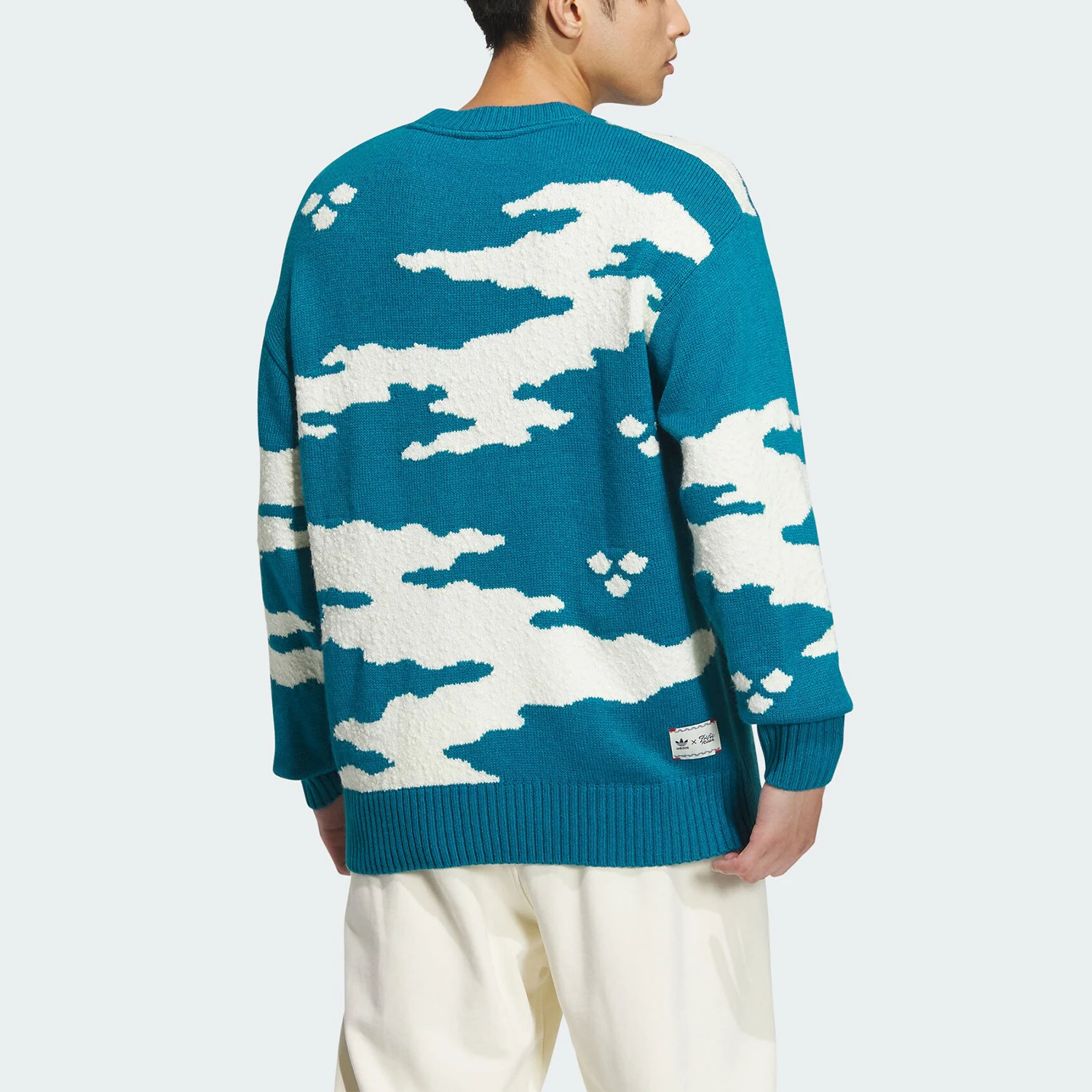 Adidas genuine clover men's and women's printed knitted round neck pullover sweater JE9189
