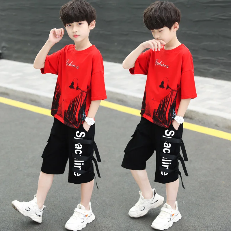 2024 CUHK Children's Fashion Short-sleeved T-shirt and Five-point Pants Two-piece Set