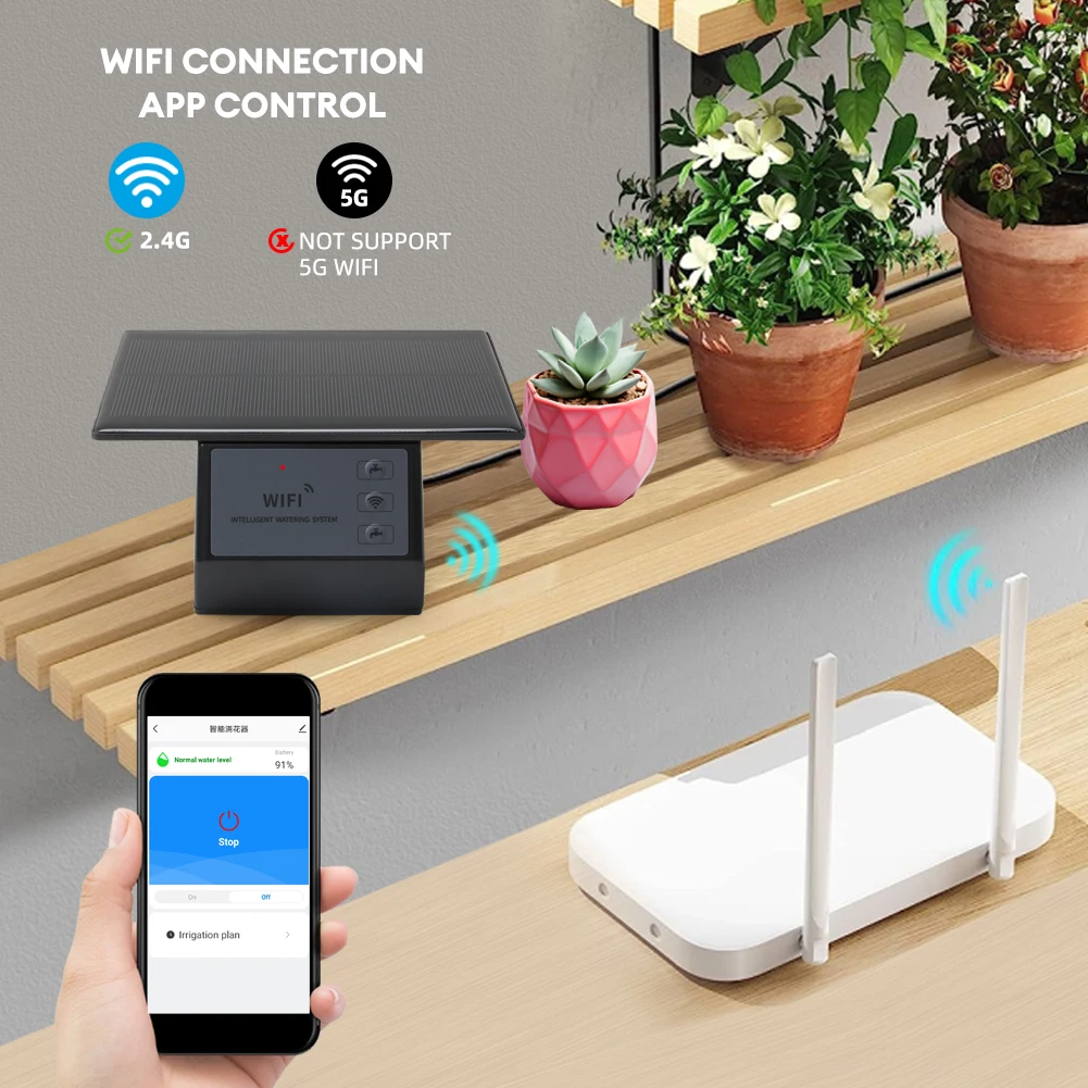 

Household WIFI Solar Irrigation Timer Smart APP Control Automatic Irrigation System Outdoor Water Timer Garden Watering Tool