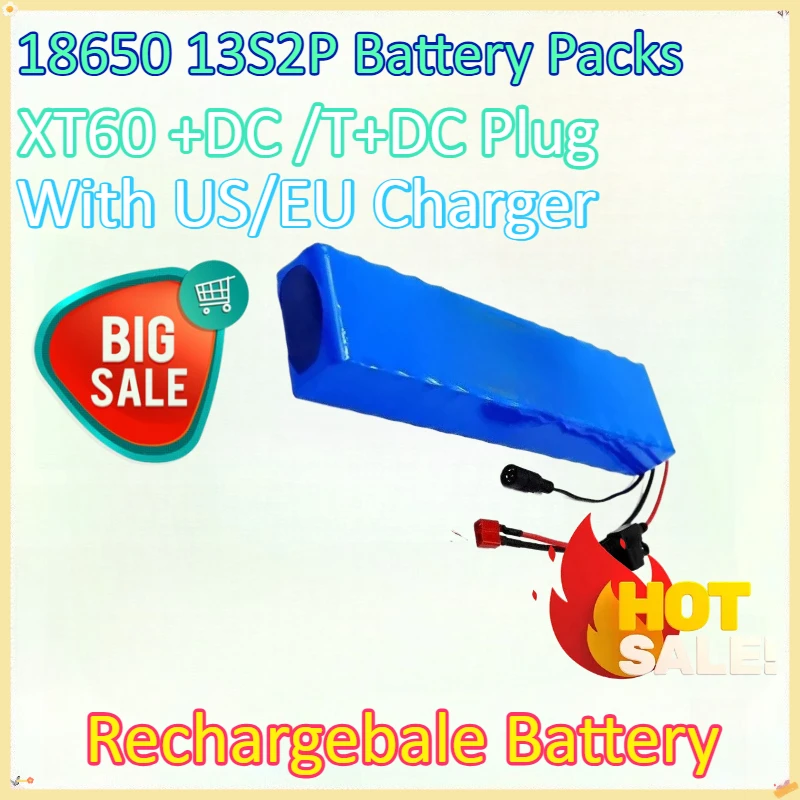 

New 48V 20Ah 18650 13S2P Battery Packs Lithium High Power Battery for XT60 +DC /T+DC Plug for 54.6V Built-in Bms with Charger