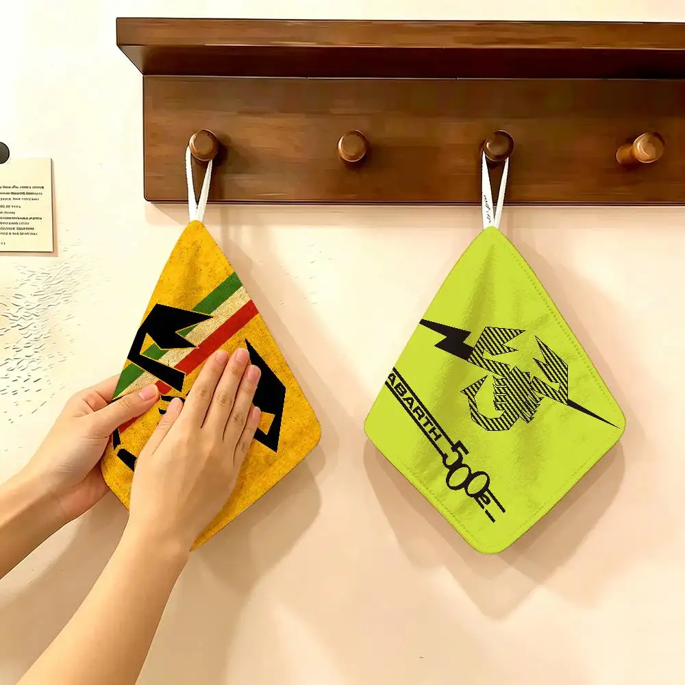 Italie Car Abarth logo Hanging Kitchen Towel, Polyester Cotton Material, Wear Resistant Hand Wiping Towel for Home