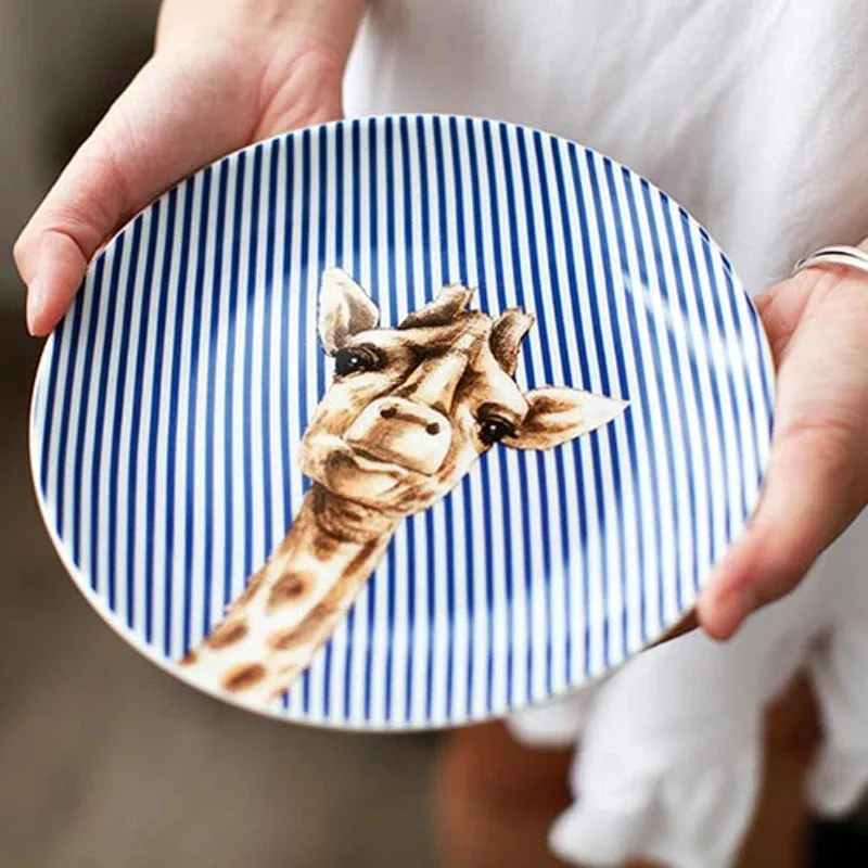 Ceramic Dessert Cake Plate Dinner Plates Sets Cute Animal Tableware Porcelain Dinner Set Plates and Dishes 4 pieces