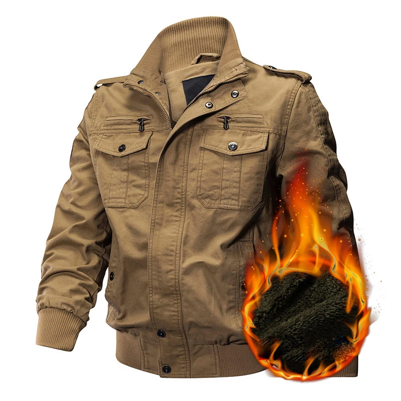 

Winter Men's Fleece Warm Bomber Jacket Man Cotton Thermal Windbreaker Coats Retro Men Thick Climbing Tactical Jackets Clothing