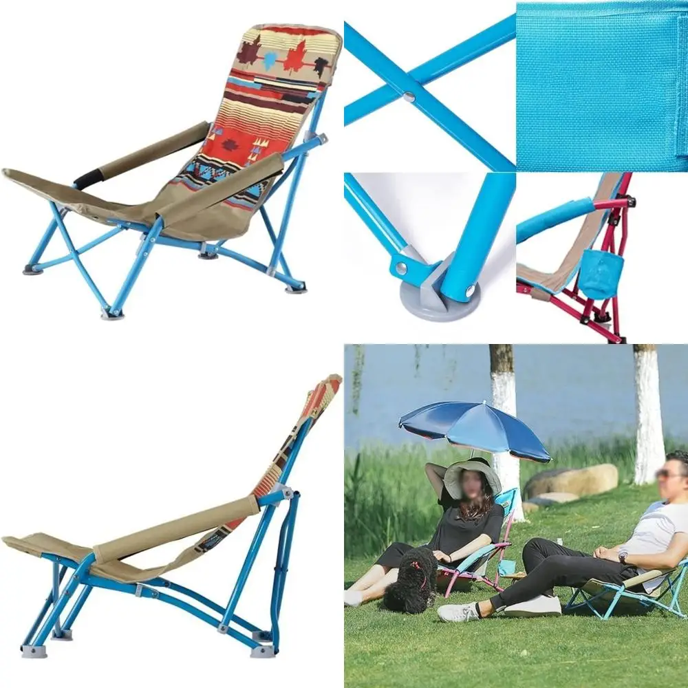 كرسي شاطئ محمول قابل للطي للتخييم في الهواء الطلق مع مسند ظهر قابل للتعديل لصيد الأسماك والراحة