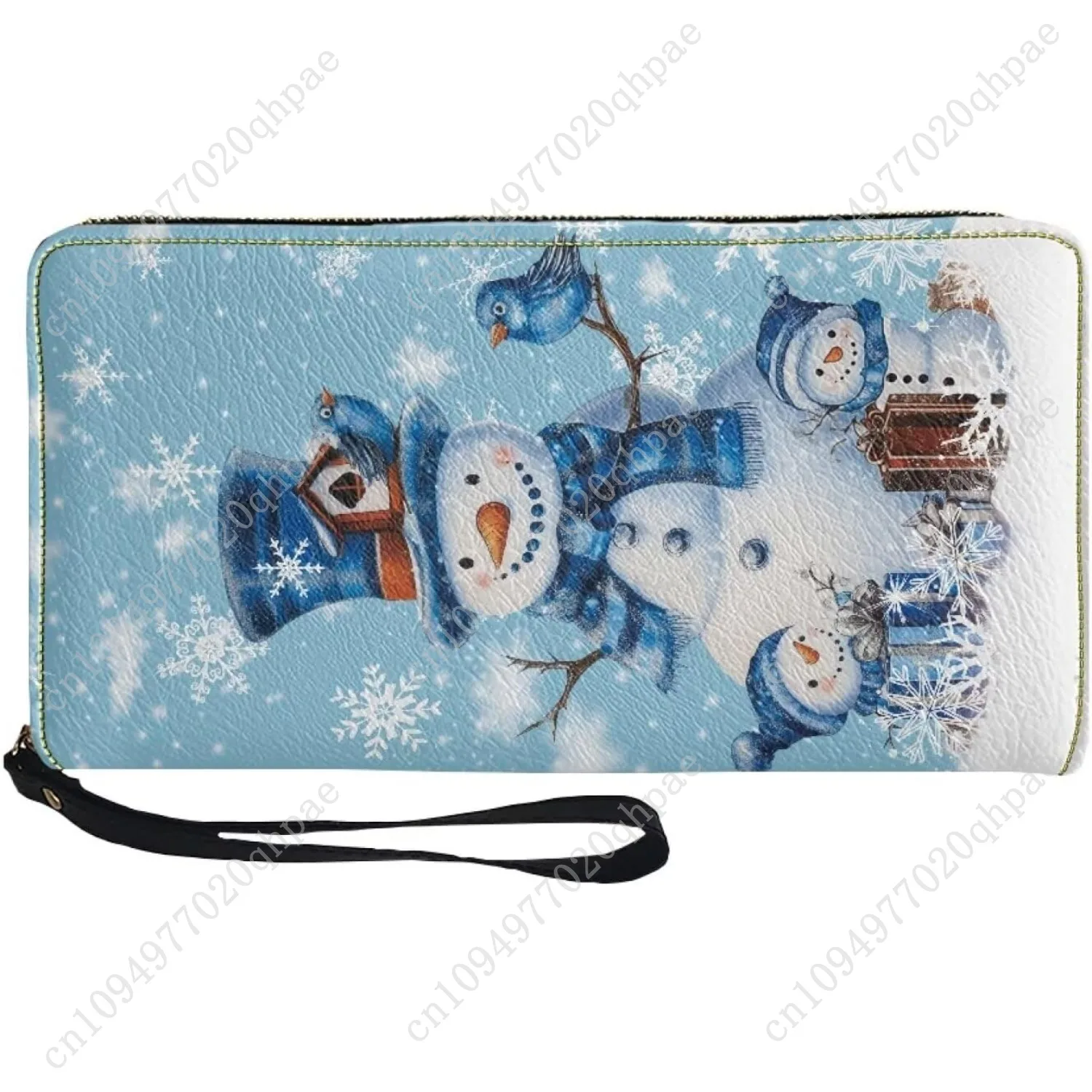 Christmas Wallet for Women Blue Snowman Large Capacity Clutch Purse for Ladies Card Holder RFID Wristlet Phone Zipper Coin Trave