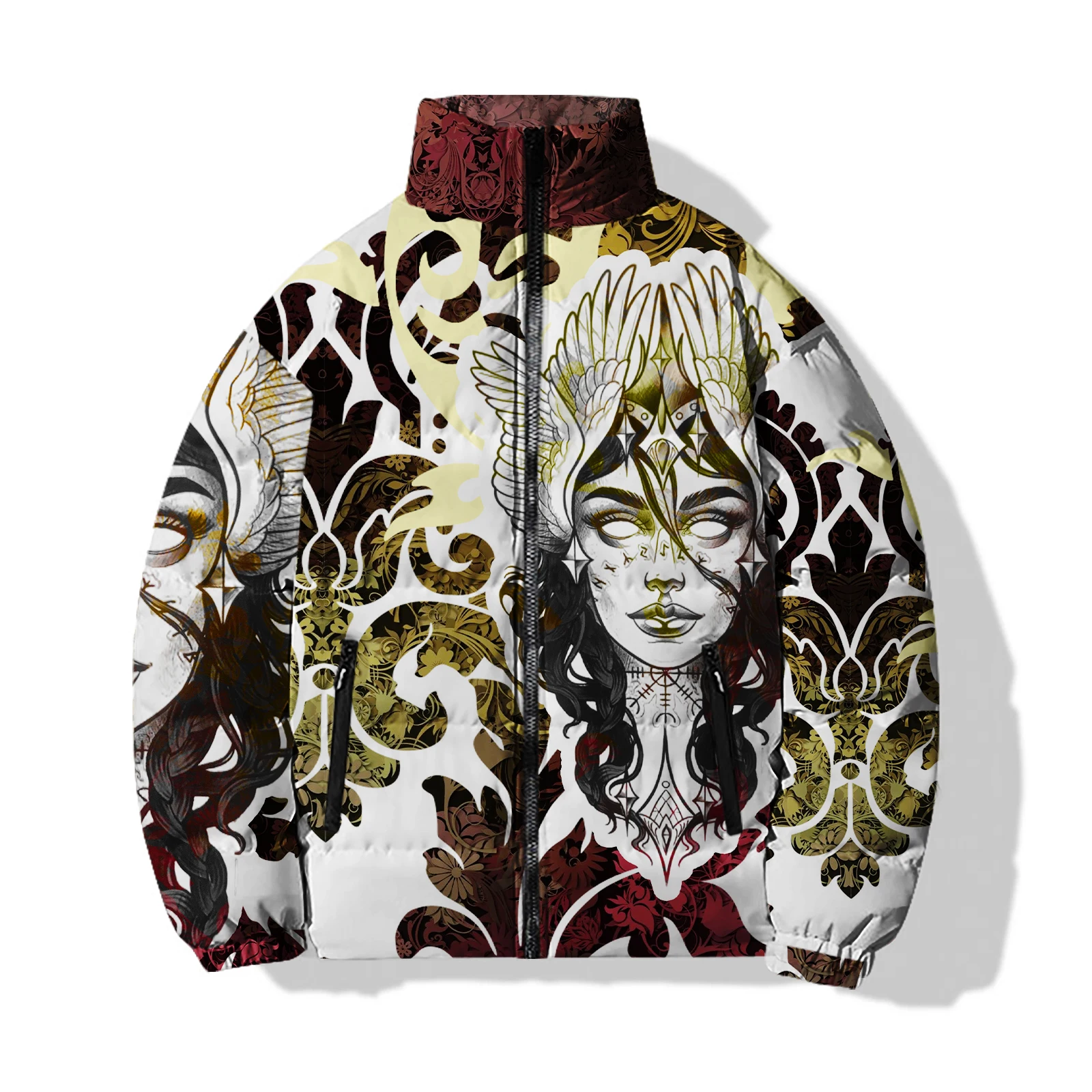 Fajny męski płaszcz zimowy Ciepłe i trwałe kurtki Man Knight Tiger Jesus Demon 3D Printing Parkas Street Fashion New in Coats Down