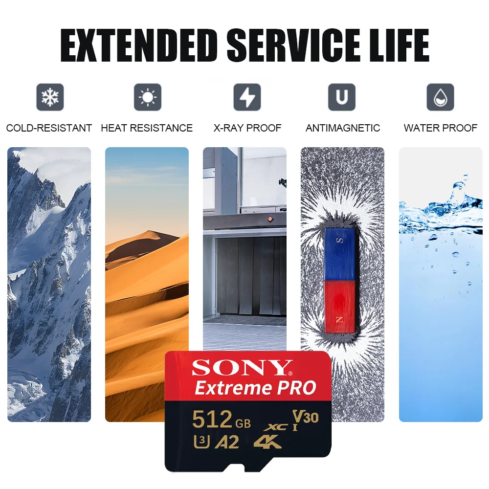 Tarjeta Micro SD Sony Extreme pro SDXC UHS-I A2 U3 V30 con adaptador para cámara DJI - Tarjeta de memoria de 2TB/1TB/512GB/256GB/128GB