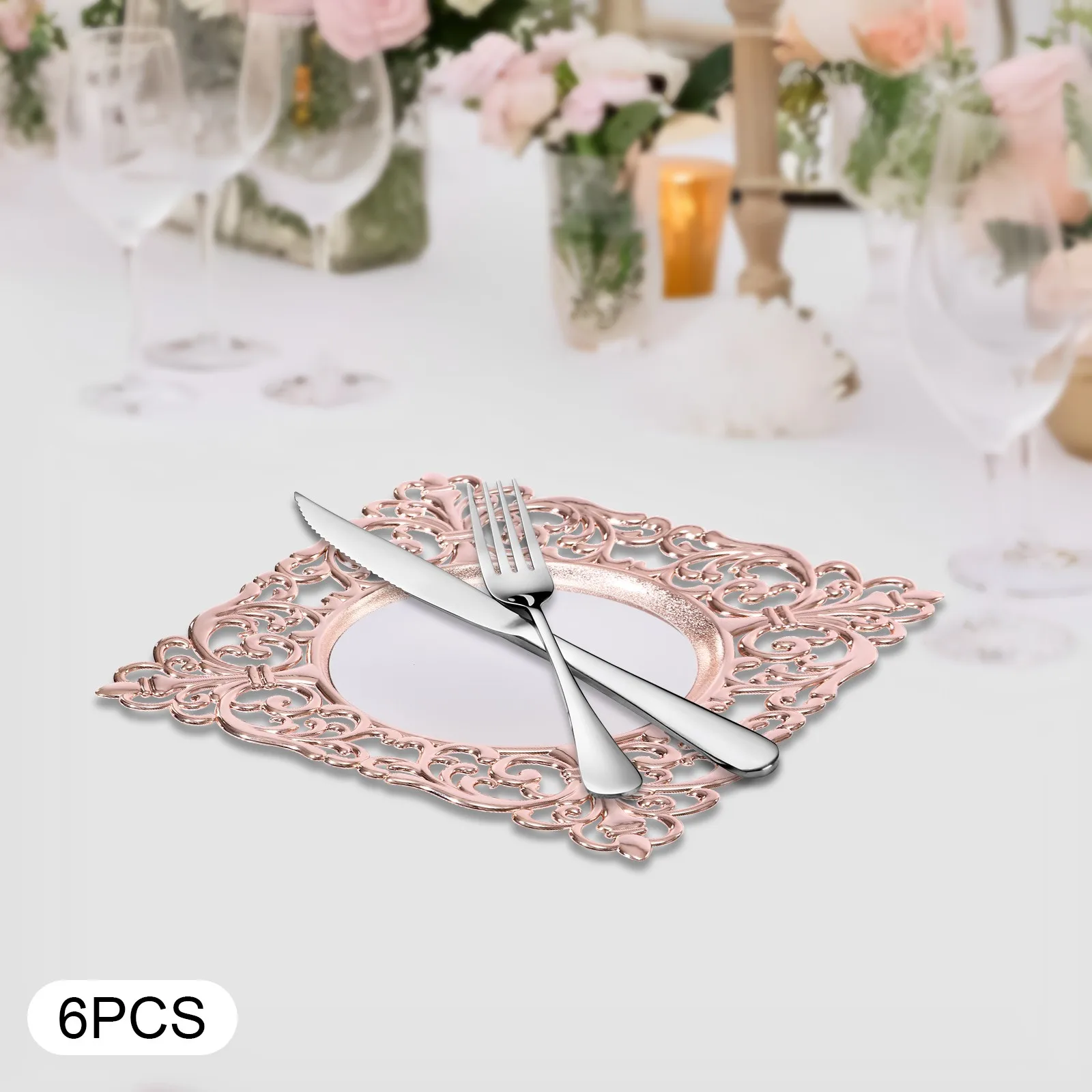

6* Square Plastic Plate Chargers with Embossed Rims Charger Plates for Wedding