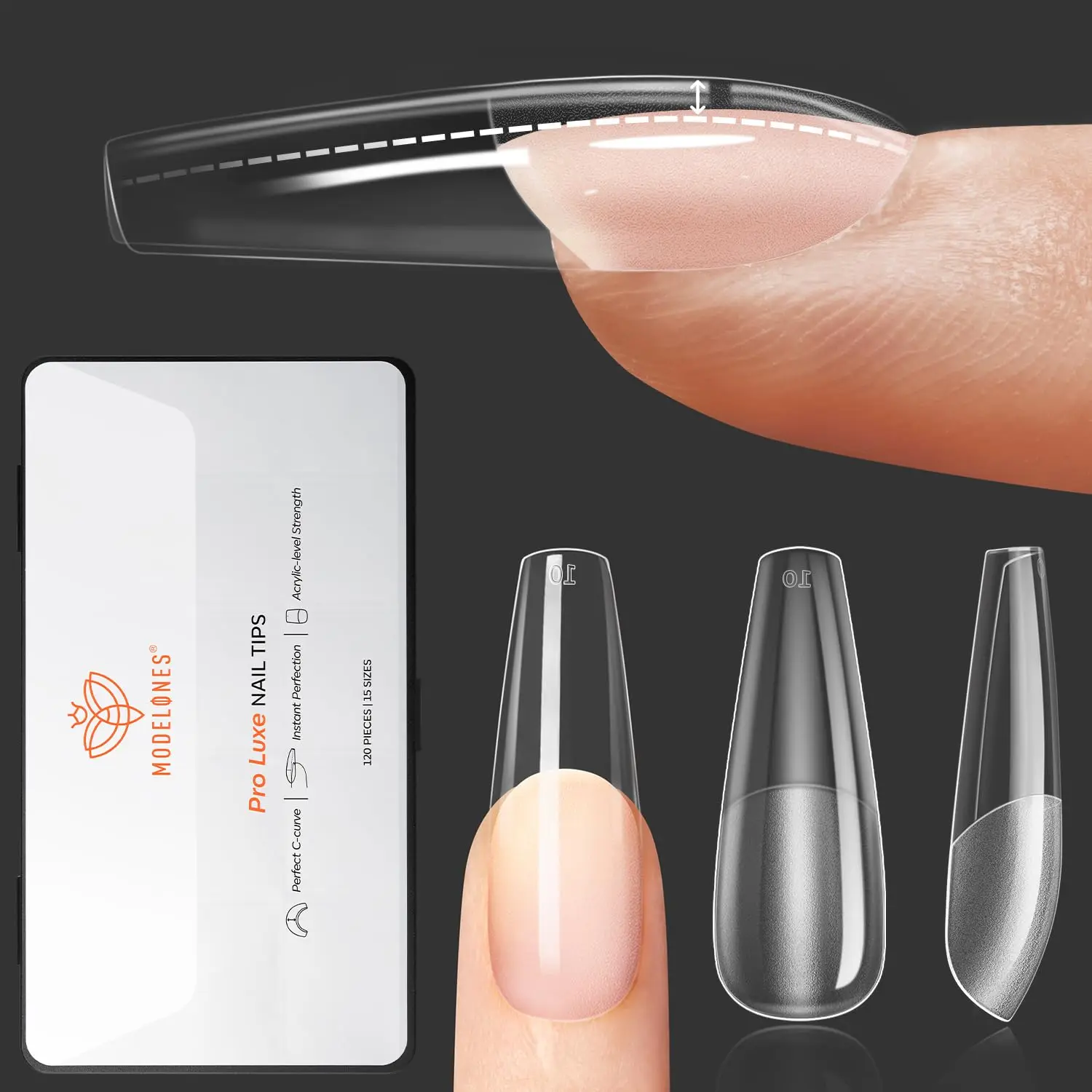 

modelones Pro Luxe Instant Nail Apex Tips 15 Sizes, Long Coffin Extension Gel Tips Pre-building & Pre-etched Thicker Strength Ac