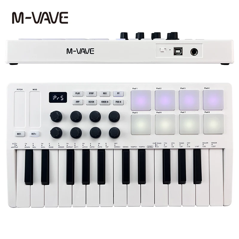 M-VAVE 25-Key MIDI Control Keyboard Mini USB Keyboard MIDI Controller with 25 Velocity Sensitive Keys 8 RGB Backlit Pads 8 Knobs