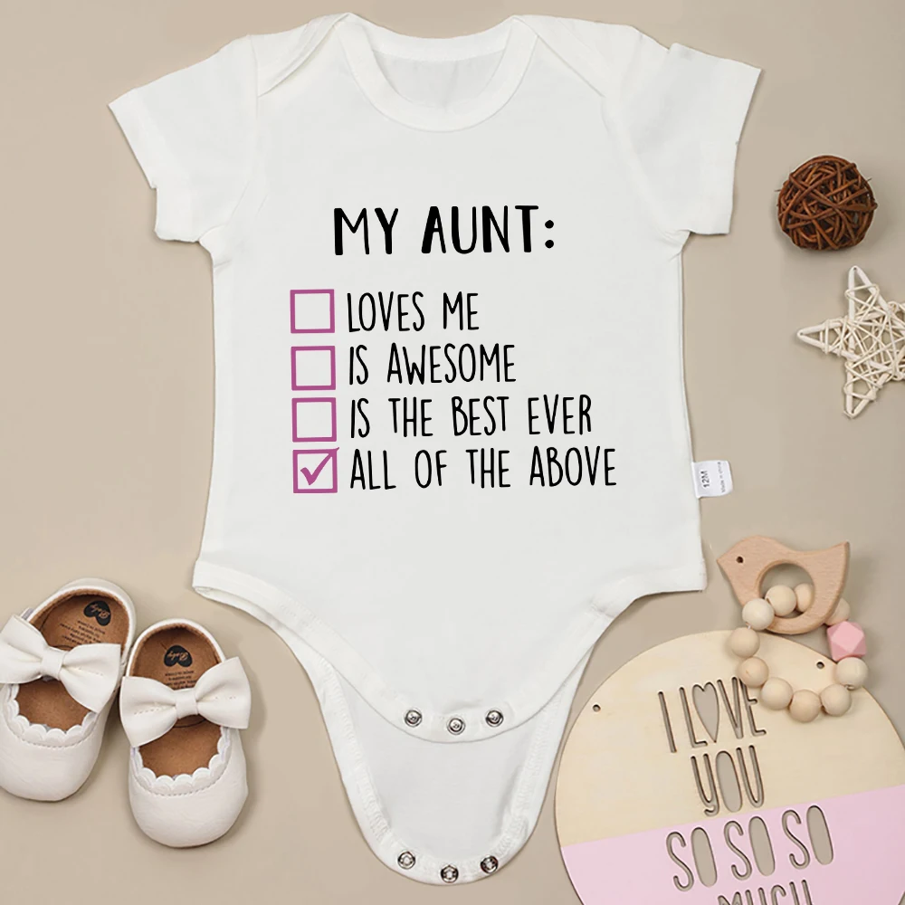 

Aunt Gift Newborn Girl Clothes Letter Print Fashion Popular Style Infant Onesie Cotton Cozy Crew Neck Baby Boy Bodysuit Dropship