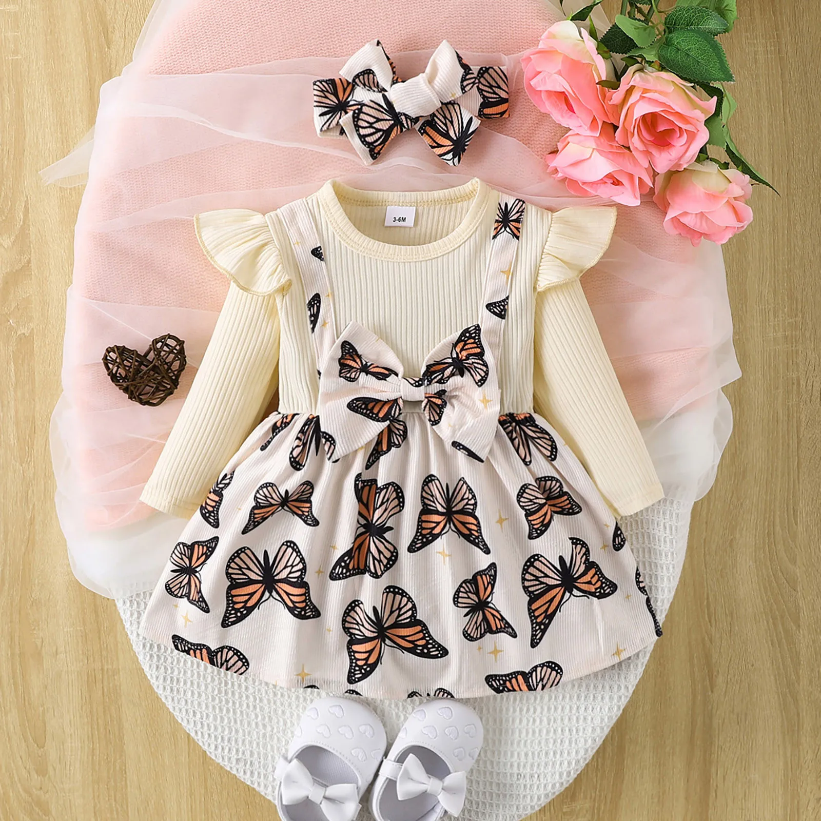 Newborn Baby Girl Clothes Bowknot Long Sleeve 1 Year Birthday Princess Party Dress For Girls Baby Clothing Toddler Clothes 0-24M