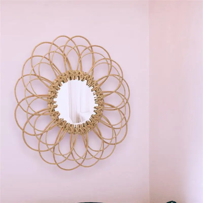 กระจกแต่งหน้าหวายสานสไตล์นอร์ดิกสำหรับห้องนั่งเล่น bingkai cermin แต่งกระจกติดผนังตกแต่งบ้าน