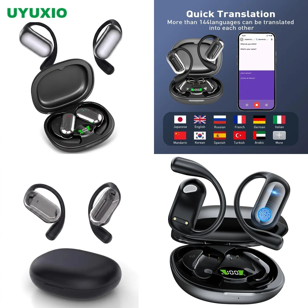 Language Translator Device Real-Time Translation 144 Languages OWS BT 5.4 4 Modes Open-Ear OWS Earbuds No Subscription Voice