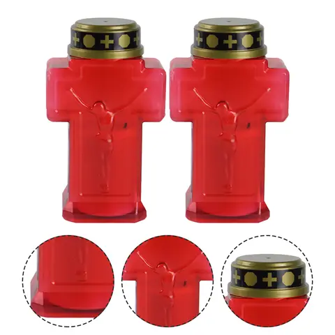 2 Pcs 전자 LED 양초 재사용 가능한 플라스틱 테이퍼 예수 크로스 테마 밤 빛 Flameless LED 침실 생활을위한기도