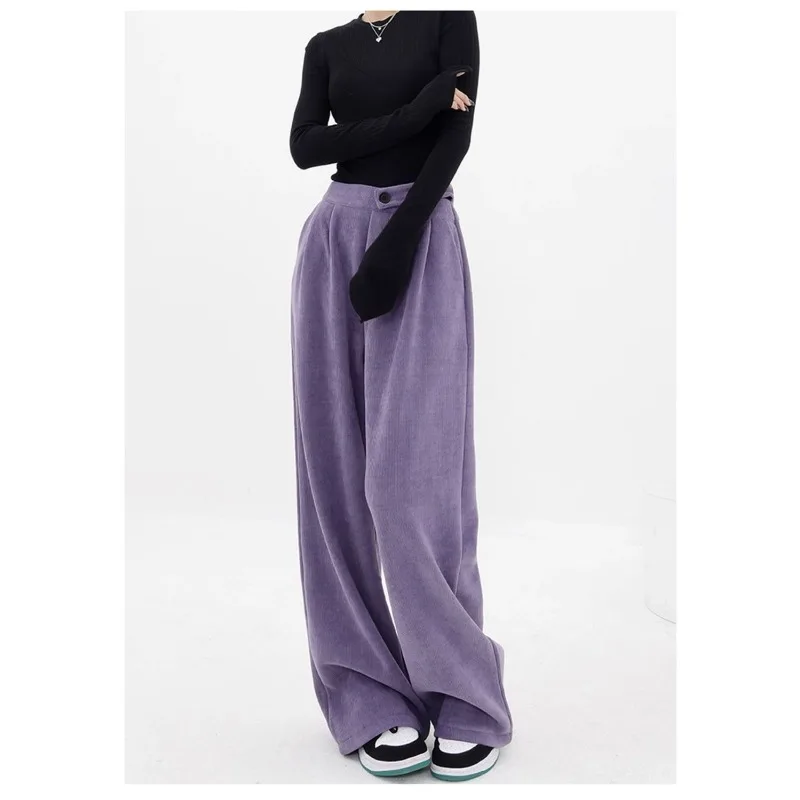 2025年秋冬新作 コーデュロイ ワイドレッグ レディース ハイウエスト カジュアル ストレートレッグ マキシ丈パンツ