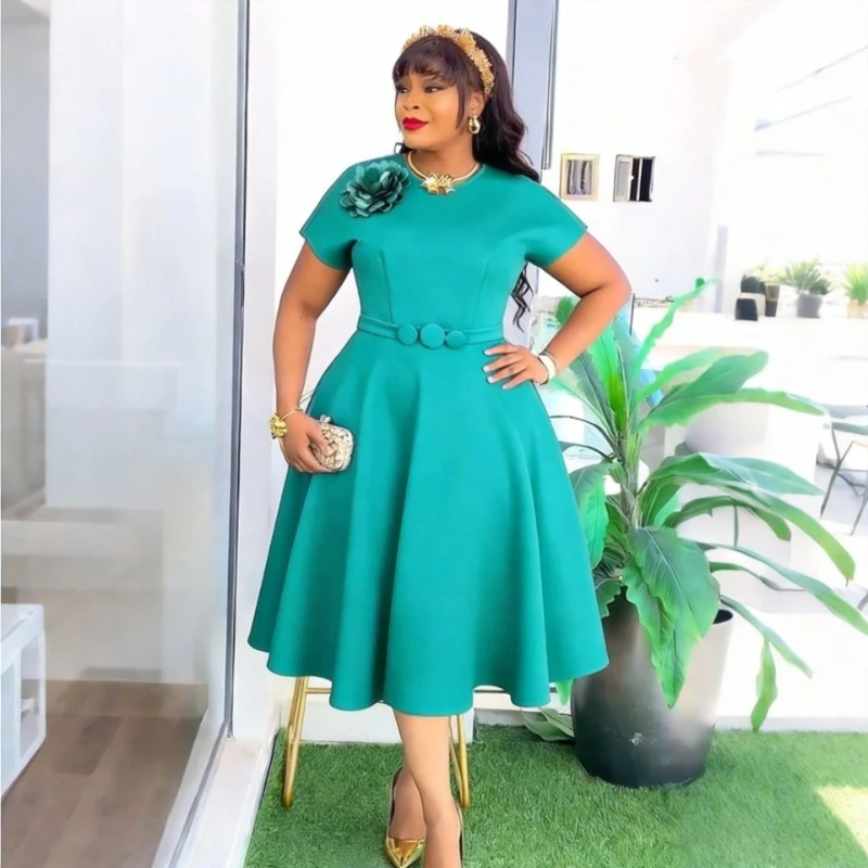 2026-plus-size-dashiki-african-dresses-for-women-elegant-green-short-sleeve-o-neck-party-evening-midi-dresses-ankara-dresses