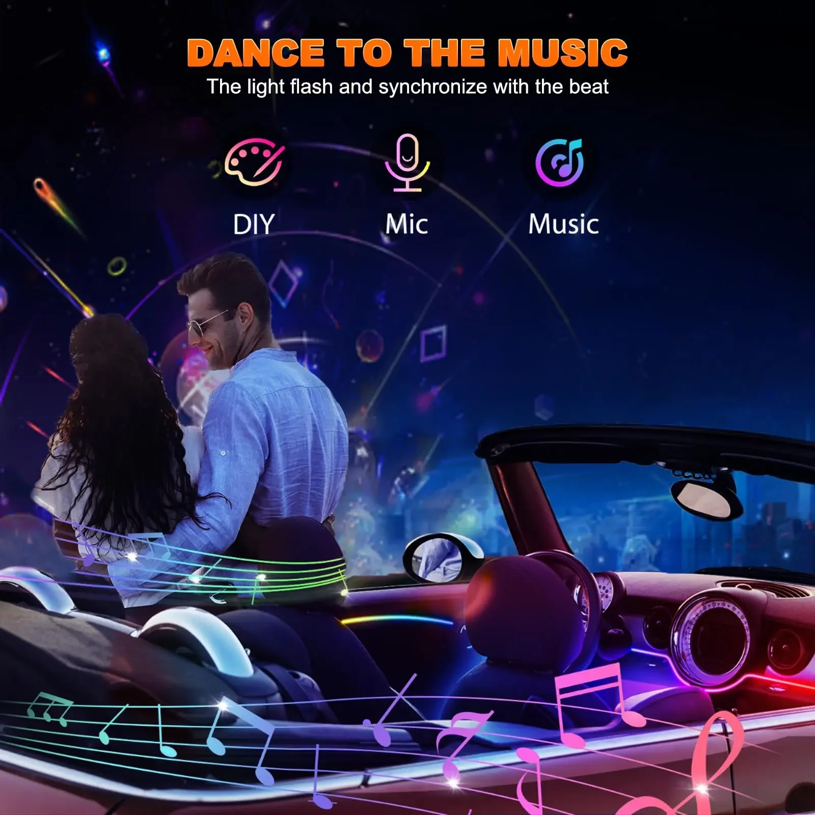 10 In 1 RGB Car Ambient Light Kit Interior LED Strip APP Controlled  Symphony Light 64 Color Modes Decorative Universal Lighting