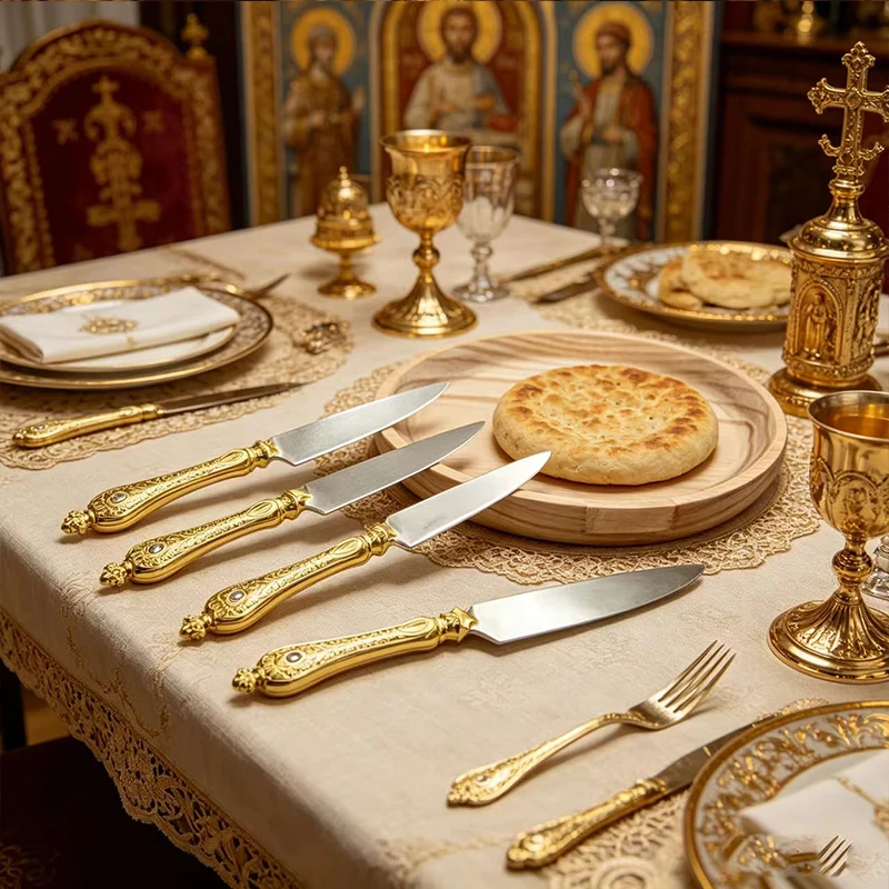 3 PCS Orthodox Liturgical Lance Holy Spear with 18cm Wood Plate Gold Red White Gem Handle Stainless Steel Church Altar Supplies
