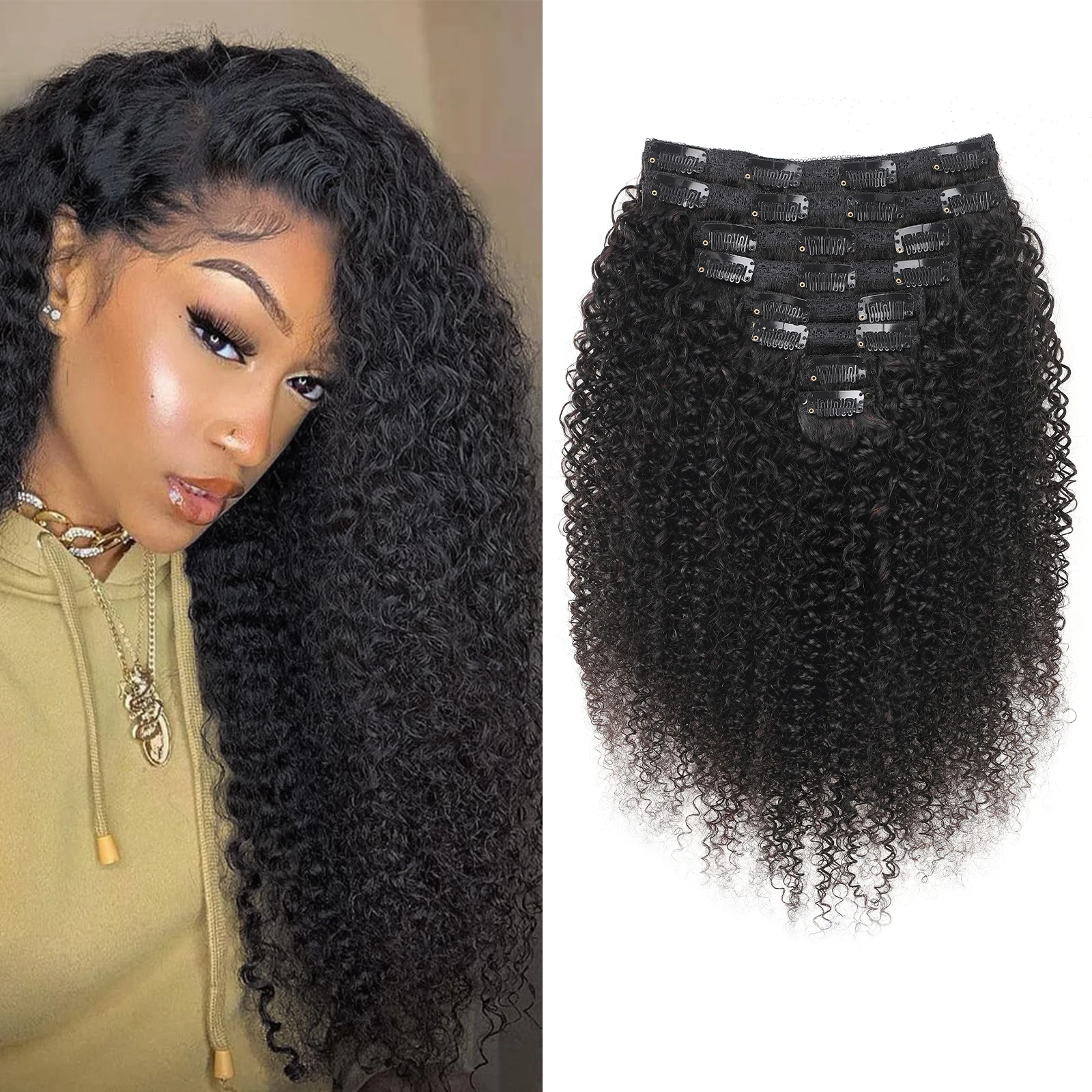 Showcoco Kinky Curly Clip In Human Hair Extensions Full Head 120g/set Remy Triple Wefts Human Hair For Black Women 10inch-24inch