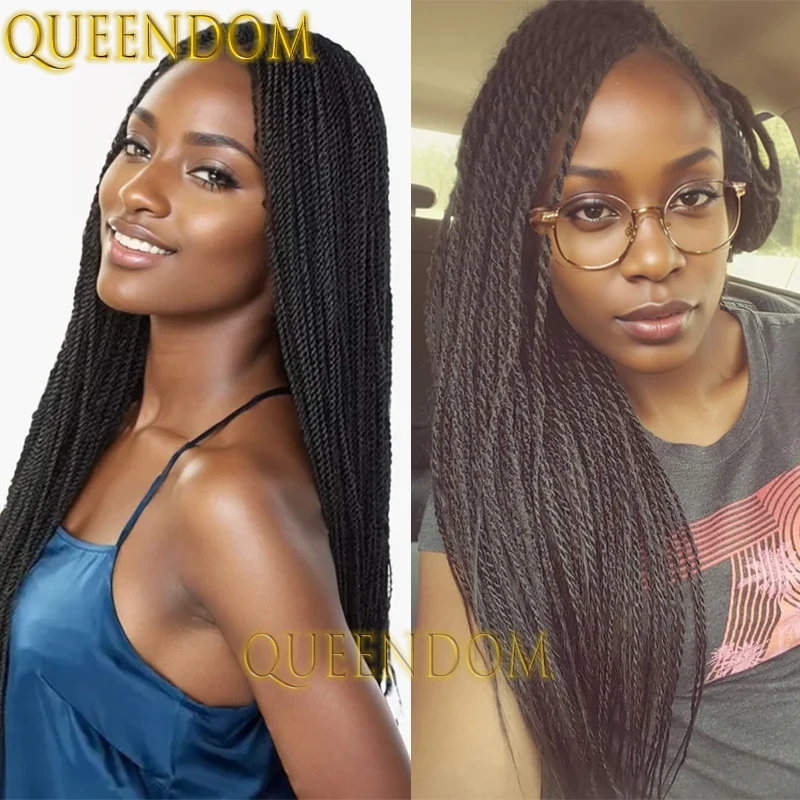 Full Lace Synthetic Braided Wig for Black Women 26 Inch Knotless Micro Box Braid Goddess Wig Natural Senegalese Twist Braids Wig