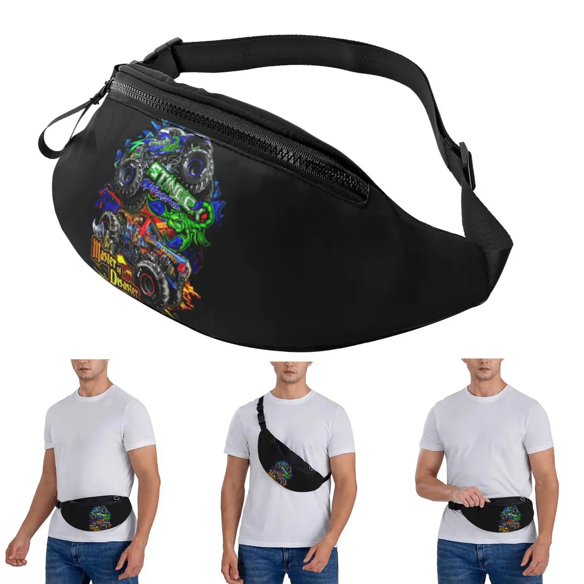 Crossbody Waist Bag Classic Monster Jam Truck Pattern Men Women Fanny Pack Traveling Running Money Phone Pouch