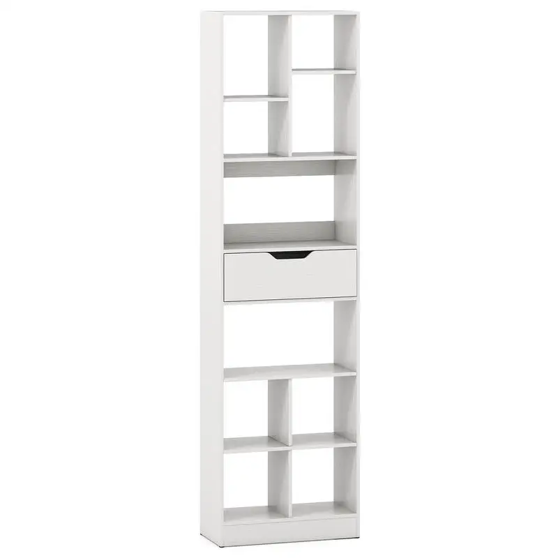 

71inch Tall Freestanding Bookcase with Drawer 10-Cube Storage Organizer-White