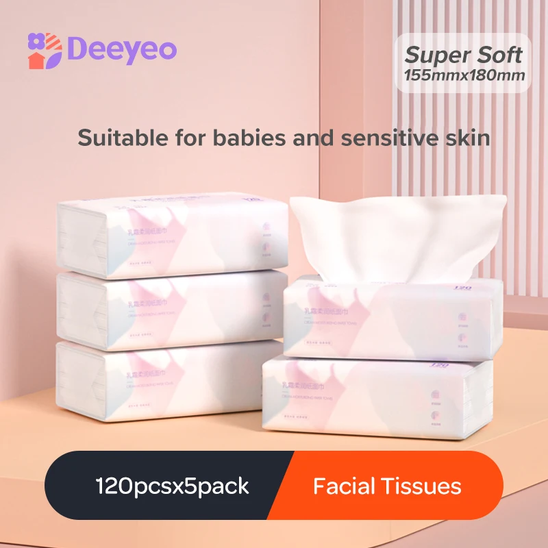 Deeyo-Lingettes de mouchoirs en papier hydratant spécial pour bébé, serviette sèche super douce pour le visage, 100% coton, grand paquet
