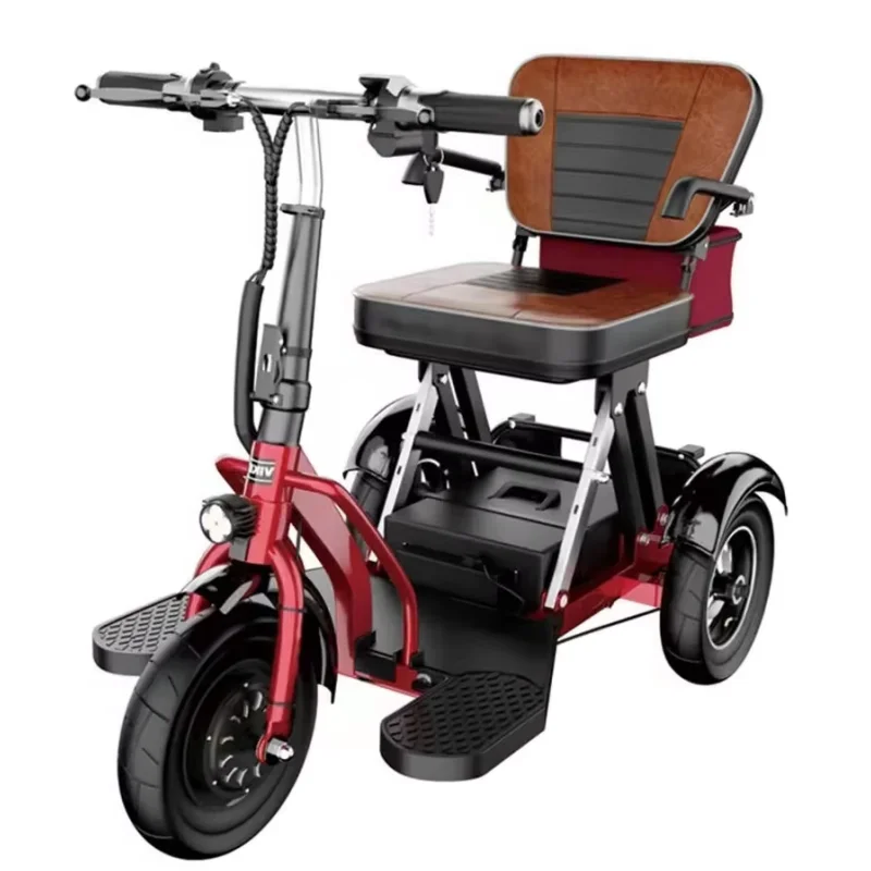 Mini Elderly Foldable Electric Tricycle 300W 48V Travel Electric Scooter With Seat That Folds For Adults Removable Battery