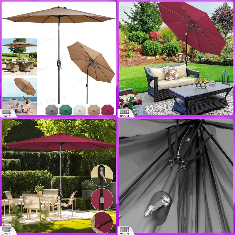 

270 cm Outdoor Sunshade Umbrella UV Protection Beach Umbrella Summer Patio Canopy Garden Shade Umbrella Waterproof Wind