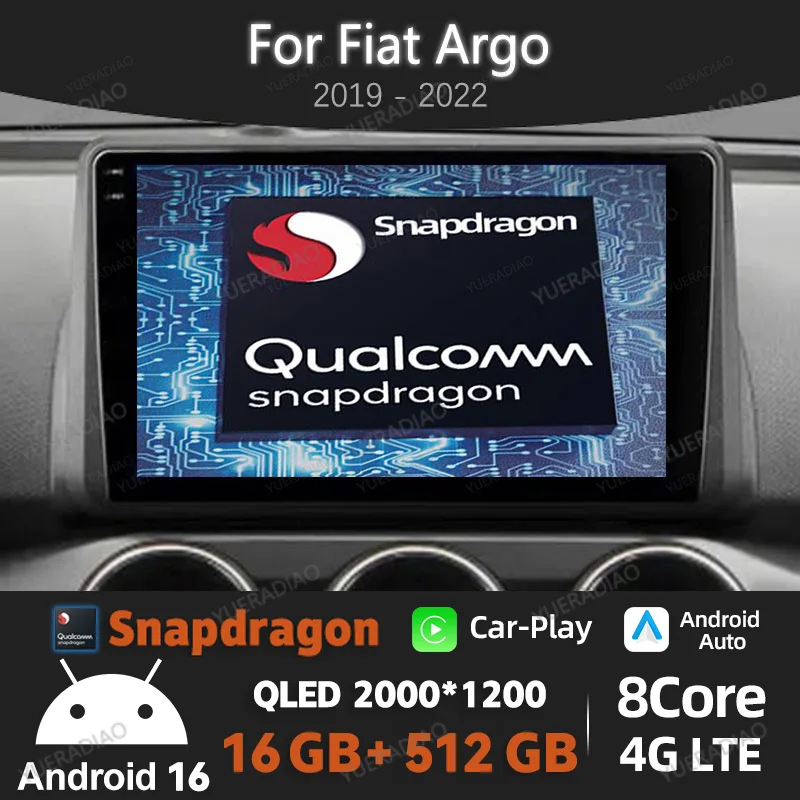 Radio para coche Android 16 para Fiat Argo 2019 - 2022 GPS Qualcomm 4G LTE 2DIN Reproductor de vídeo estéreo 5G WIFI inalámbrico Carplay Auto BT DSP