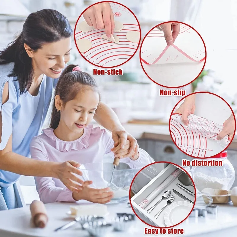 Silikon Back Matte Kneten Teig Pad Gebäck Werkzeuge Crepes Pizza Teig Nicht Stick Silikon Küche Backformen Gebäck Matte – Detail 3