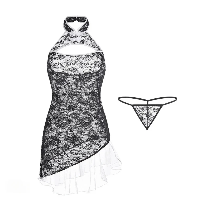 Jupe Qipao chinoise Sexy en dentelle, dos nu, col licou, robe Cheongsam, uniforme de tentation, Lingerie transparente, Costumes de discothèque anciens