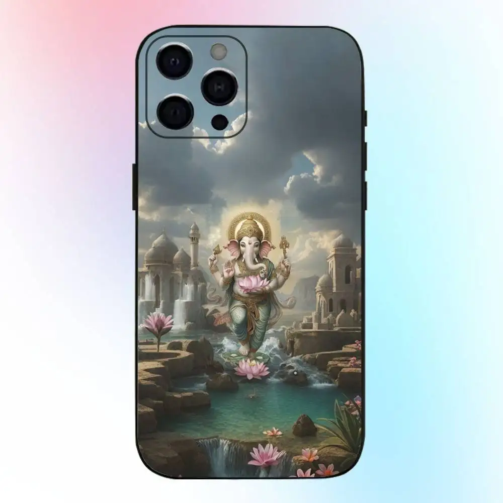 Coque de téléphone éléphant indien Ganesha, étui noir souple pour iPhone17,16,15,14,13,12,11 Plus,Pro Max