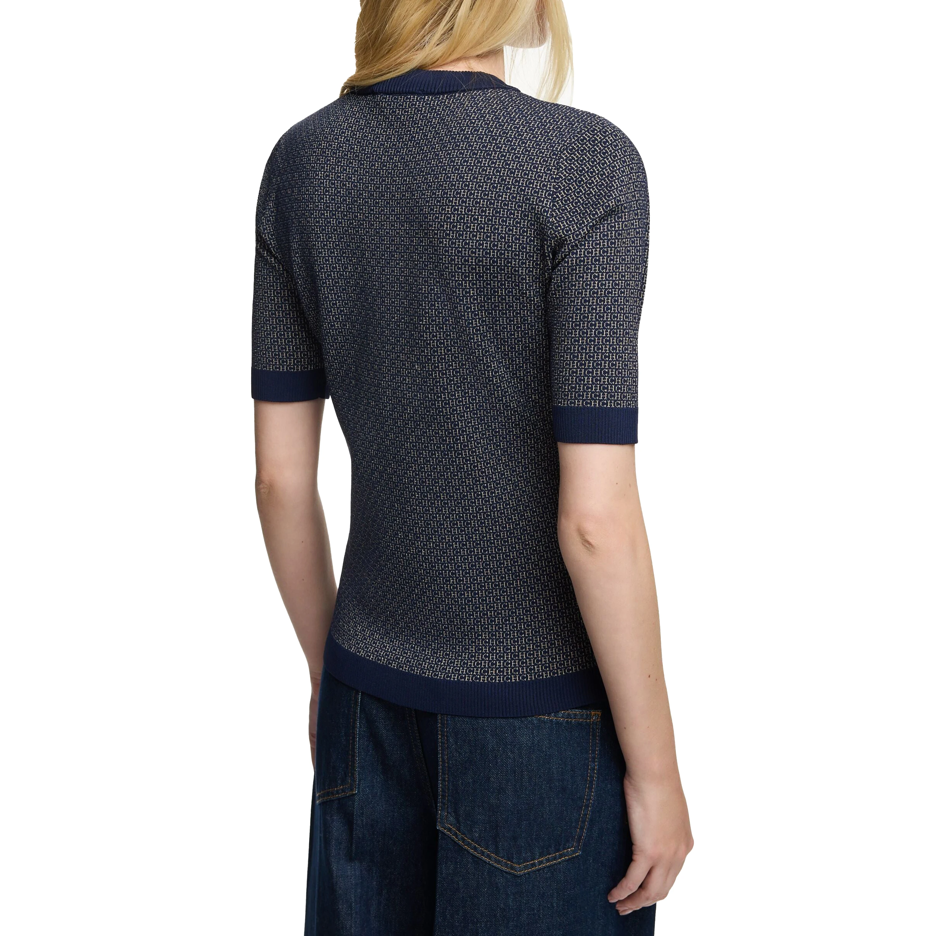 CHCH Women\'s Knitted Pullover Fashion Short Sleeve Patchwork Sweater Top Elegant Slim Contrast Lapel Knitted Pullover Top