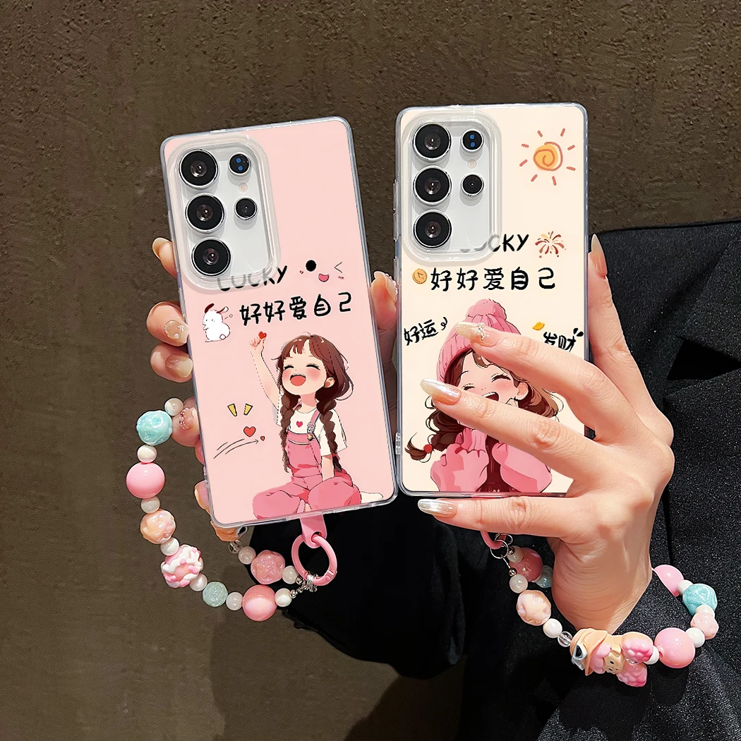 

Back Cover For Samsung Galaxy S22 S23 S24 Plus S25 Ultra Case Love Yourself Sunshine Girl Bracelet Wristband Chain Phone Case