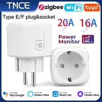 TNCE Tuya EU Plug Zigbee WIFI 16/20A, Smart Socket outlet type C,E,F, Power Monitor adapter, Voice with Alexa Google Home Alice